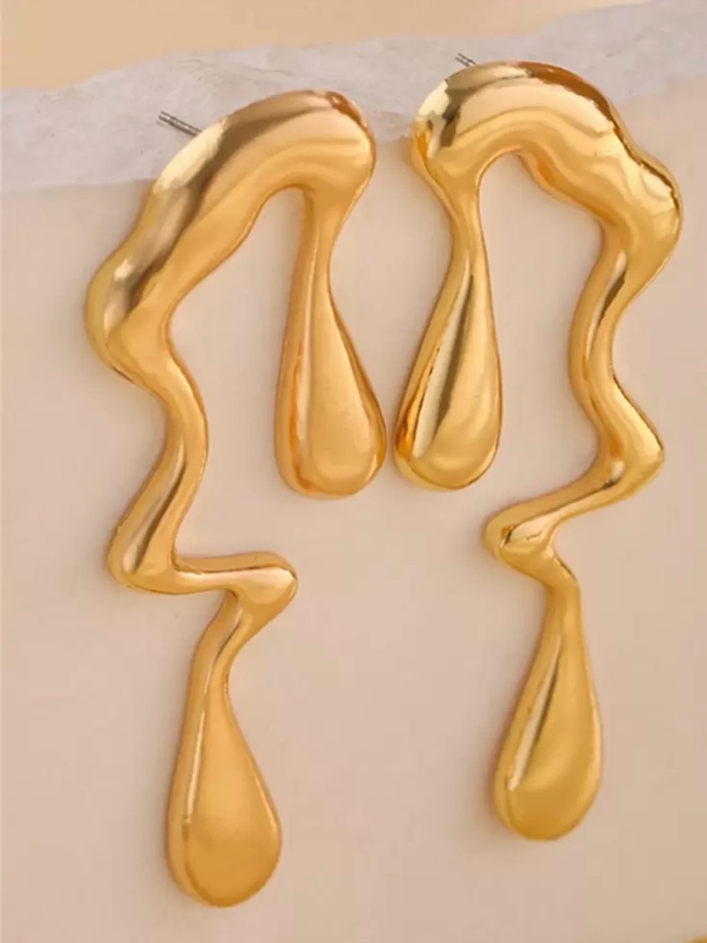 Gold Abstract Drop Statement Earrings - Women's Jewelry - Picture 3 of 5